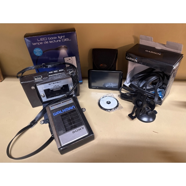 Garmin GPS, Sony Walkman Cassette Player, and Panasonic Cassette Recorder Lot