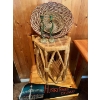 Image 1 : Wicker stool or plant stand, 2x wicker bowls, a felt flag ( husky tower Calgary) and Antique Art Nou