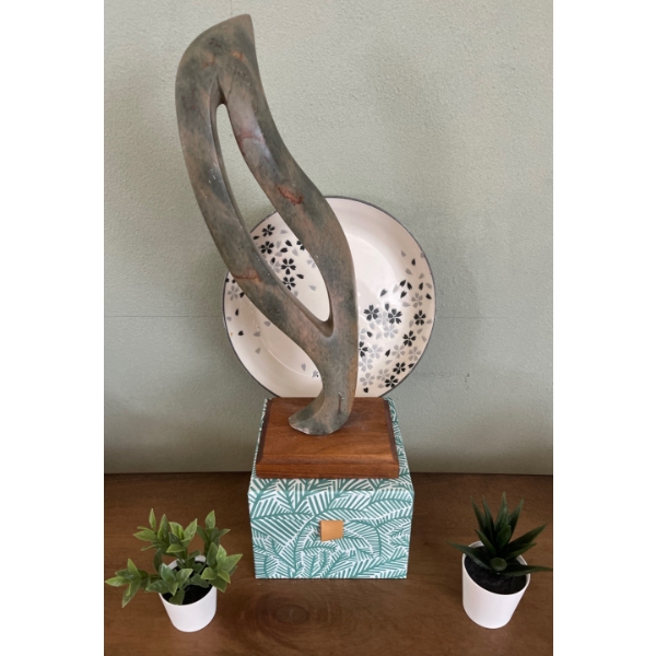 Stone Home Decor Piece w/Two Mini Faux Plants  15" tall