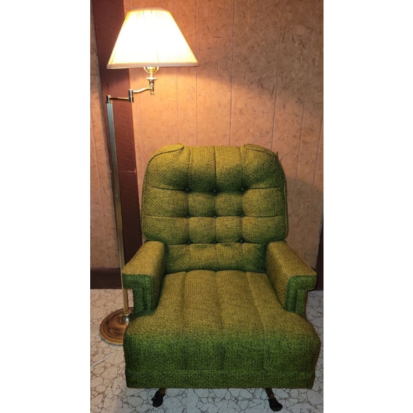 MCM Vintage Retro Sage Green Tweed Arm Chair w/ 5 Foot Floor Lamp