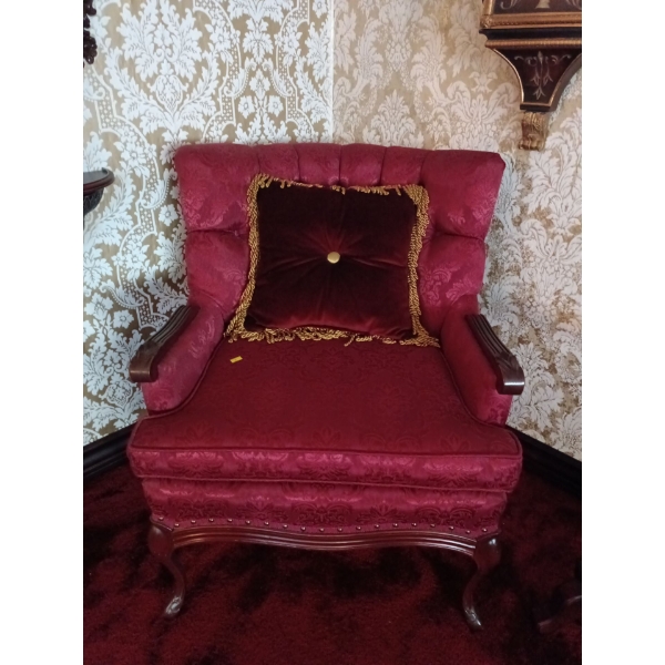 Red Cloth Vintage Chair - 26W, 30D, 33T 