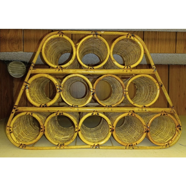 French Wicker & Bamboo  Free Standing 12 Bottle Wine Holder 