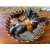 Image 1 : Horse Sculpture H10" L 15" With Vintage Tasco Binoculars Olympus Camera & Wicker Serving Tray 