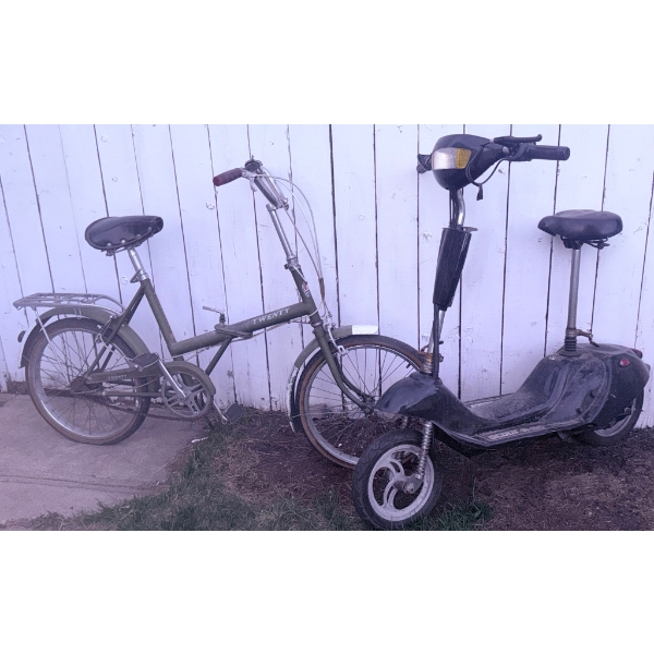Vintage Folding Bicycle and Razor Electric Scooter Lot