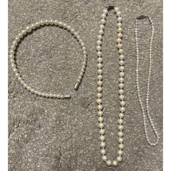 String of Fresh Water Pearls (Small one on the Right) w/ Two Faux Pearl Items  Necklace & Headband