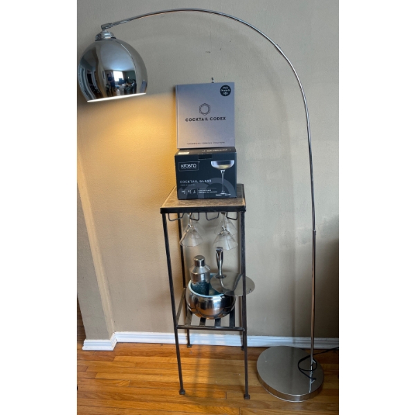 Barware Side Table w/Cocktail Codex, Cocktail Glass Box, Shaker/Mixer & More  Retro Stainless Steel 