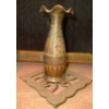 Image 1 : Vintage Hand Etched Indian Solid Brass Hand Painted Vessel/Vase with Trivet  7" tall
