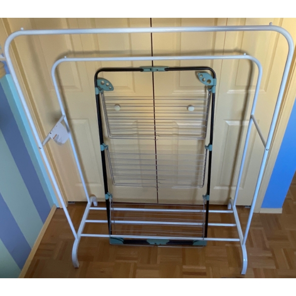 Double Rods Drying Racks and Black Clothing Laundry Dry Rack