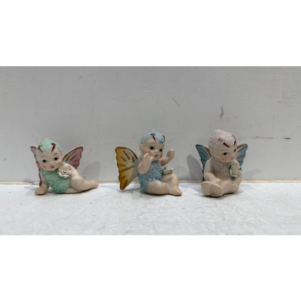 Vintage 1950s Sugar Baby Porcelain Butterfly Faries with Coloured Wings