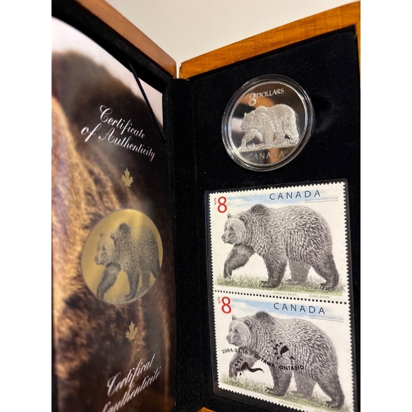 2004 $8 Great Grizzly - Pure Silver Coin and Stamp Set