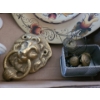 Image 7 : Military Buttons, Brass Lion Door Knocker, Zimbabwe Stone Figure 6 h, Miniature Creamers, Bird Vase
