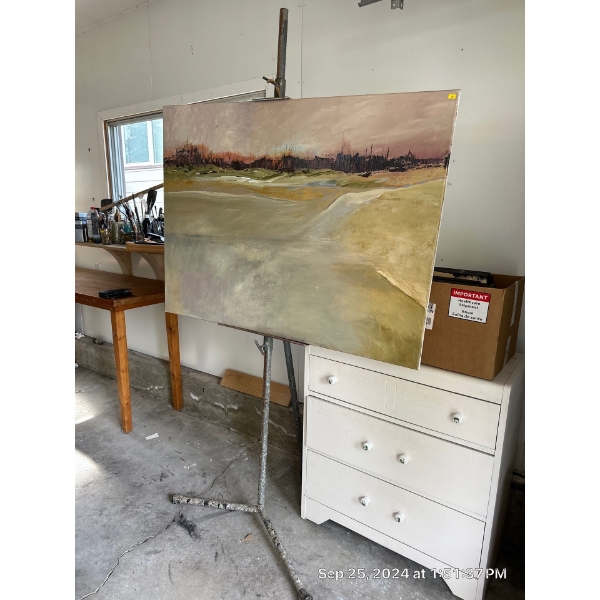 Unfinished Oil on Canvas Painting (48W, 36T) Plus Easel 