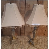 Image 1 : Pair of Decorative Lamps w Beaded Lampshades. 16 w, 16 l, 31 h to top of Finial