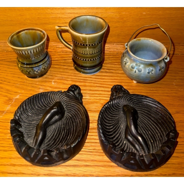 Unique Up The Skirt Showgirl Figurines w/ Gorgeous Stonewear Pottery Collectibles 5"Tall