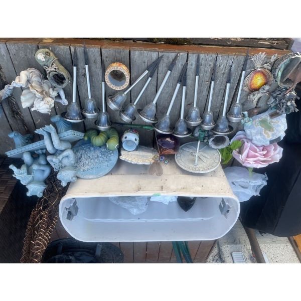 Large Assortment of Garden Decorations and Solar Lights.