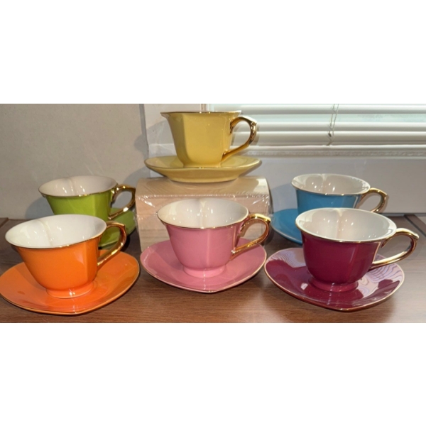 Tea Time w/ Love - Heart Shaped Tea Cups & Saucers