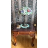 Image 1 : Wood & Glass Table w/ Tiffany Style Lamp, Table is 23W, 27D, 22T 