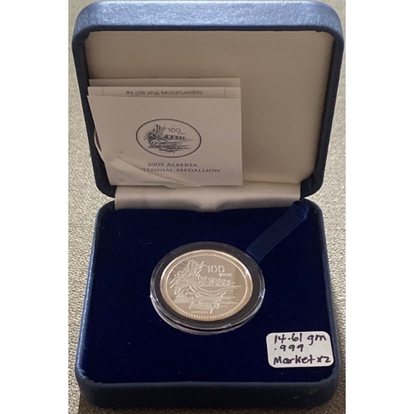 2005 Alberta Centennial Medallion 14.61 Grams Fine Silver