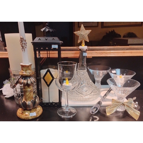 Crystal Martini Glasses & Decanter w/ Marble Cheese Board Candles & More