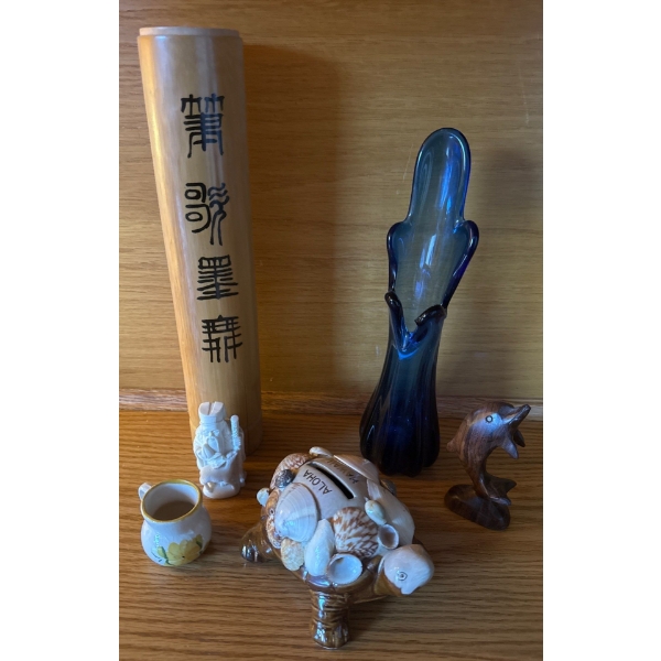 Travel Trinkets & Foreign Finds - Sea Shell Turtle Blue Art Glass Vase & More