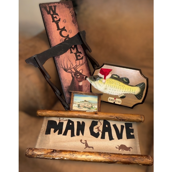 Welcome Sign 8 x 24, Man Cave Sign 22.5 x 12, Mazatlan Picture 7.5 x 5, Rack 15.5 x 13.5 and More!