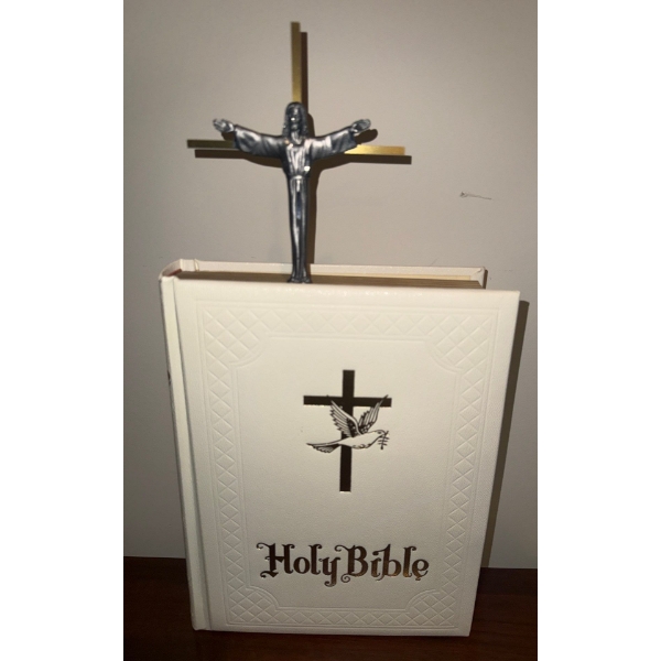 Vintage Holy Bible w/ Brass Crusafix 
