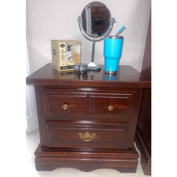 Solid Wood End Table w/ Bedroom Accessories- TOGO Cup, Make-up Mirror & Candle
