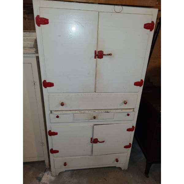 Wooden Kitchen Armoire 66 T, 34 L,  21 W, 2 Cupboards, 1 Large Drawer, 1 Small Drawer, Cutting Board