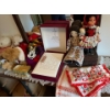 Image 1 :  collection of teddy bears, Mickey Mouse purse, vintage dolls, a small jewellery box and a large whi