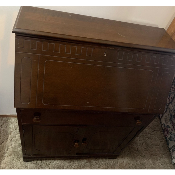 Walnut Drop Top Desk w/ Lockable Compartment 31x16x41 Office Organizer 