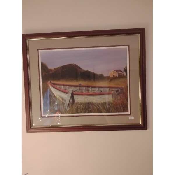 Landscape Portrait w/ Boat Oil On Board 17x15  Artists Signature is illegable 9/50