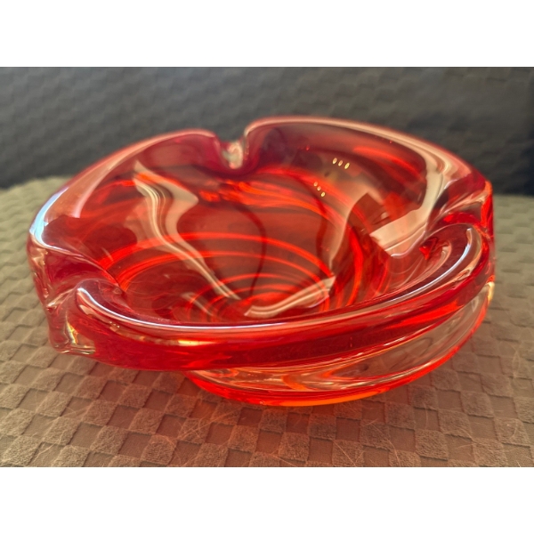 Vintage Red Chalet Ashtray 9" Diameter, 4 T 