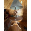 Image 1 :  wood end table with retro copper lamp