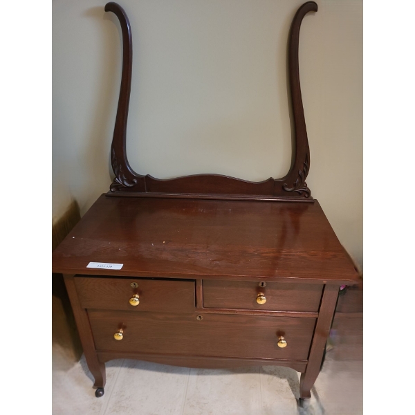 Wood 3 Drawer Dresser (Bar missing) 36 w 54 h