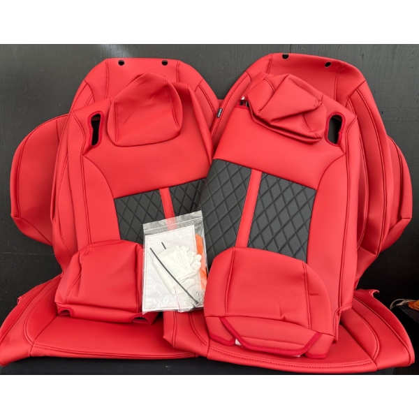 New Luxury Truck Seat Covers w/ Red & Black Diamond Tufting 