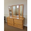 Image 3 : Double Wide Oak Dressing Table w/ Standing Mirror 59x23x70