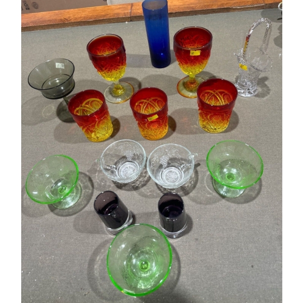 Colorful Crystal Glass Set (Red, Yellow), Plus Various Other Colored Glassware 