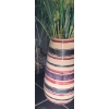 Image 3 : Pair of Striped Ceramic Vases  4" Diameter Top, 14 T w/ Artificial Flowers and Grass
