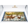 Image 5 : Hand Carved Wooden Sculptures And Italian Art Tapestry Featuring Deer In A Snowy Forest Scene