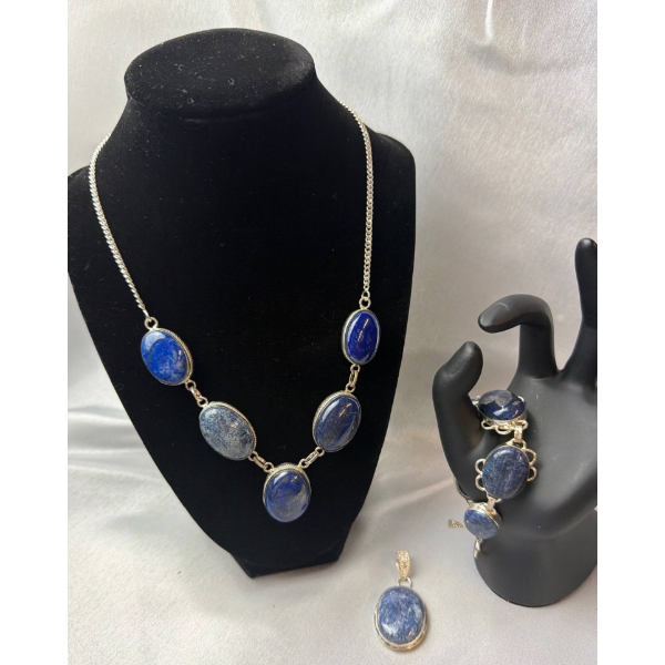 .925 Stamped Silver Lapis Lazuli Jewelry Set