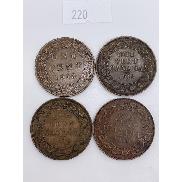 1910, 1913, 1914, 1920 Canadian Large One Cents
