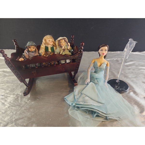 Gene Marshall Fashion Doll, Vintage Dolls and Small Wooden Cradle