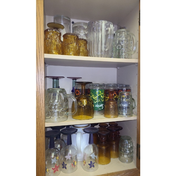 Contents of Multiple Cupboards: Glasses, Casseroles (No Lids), Salt and Pepper Shakers and More!