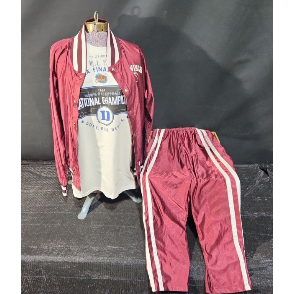 Burgendy Red "RedWings" Track Suits with Signed 2001 Men's Basketball Tee , SZ L