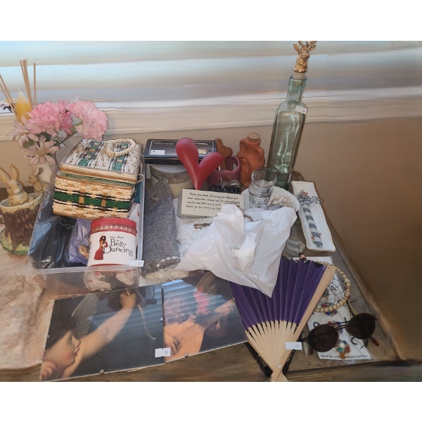 Small Sewing Basket 8 W, 5 D, 4 T, Bottle w/ Deer 14 T, Frames 5 X 7 and Other Decor 