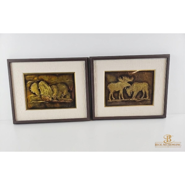 Framed Metallic Art Pieces Feature Wildlife Designs Including Bison And Moose 16''*13'' INCHES.