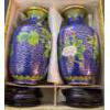 Pair of Blue Floral Cloisonne Enamel Cobalt Vases Chinese Vintage Export