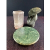 Image 1 : Trio of Decorative Stone Items: Selenite, Abstract Serpentine Sculpture, Green Stone Plate