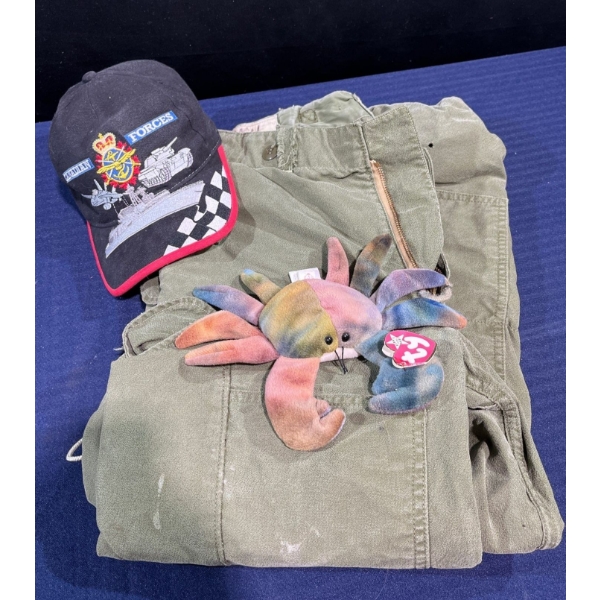 Combat Pants (has holes), Canadian Armed Forces Hat, TY Crab