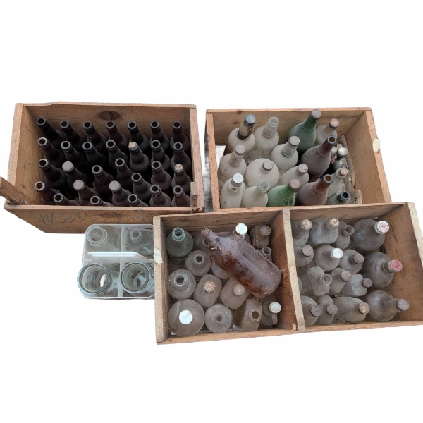 Vintage Glass Bottles and Pepsi Crate Set